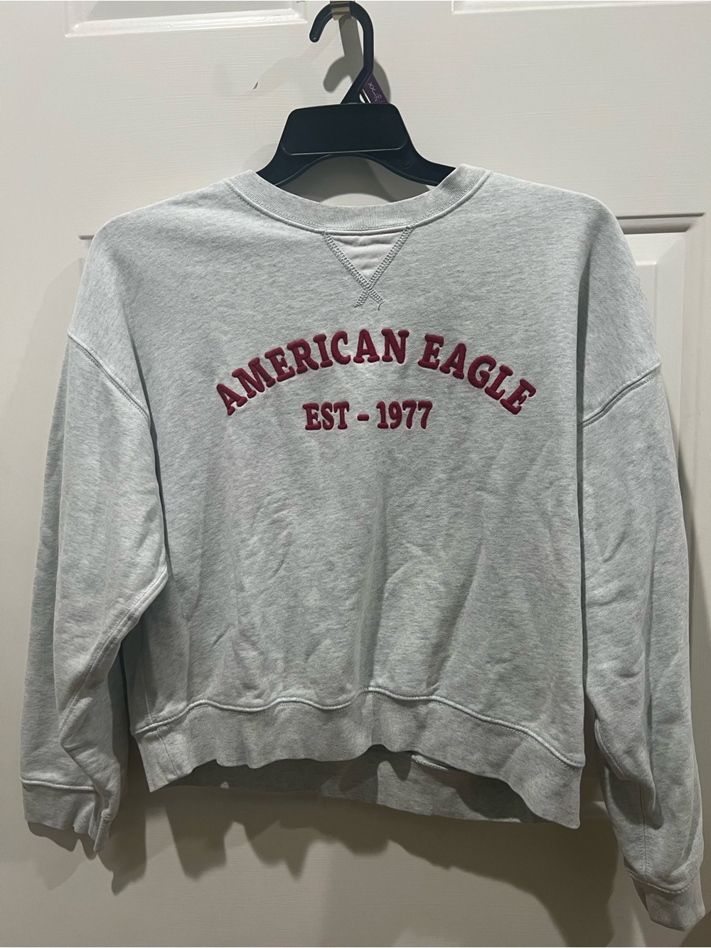 American Eagle Outfitters Light Gray Crewneck Sweatshirt with Red Logo